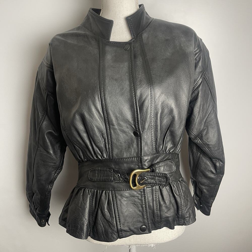 Confecciones Yave Vintage Genuine Leather Jacket Black Padded‎ Shoulder Medium